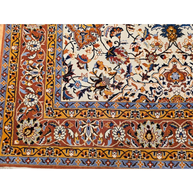 Vintage Persian Isfahan Rug, Hand-Knotted Wool & Silk, Allover Floral Pattern, Ivory & Brick-Red, 4x6 For Sale - Image 18 of 18