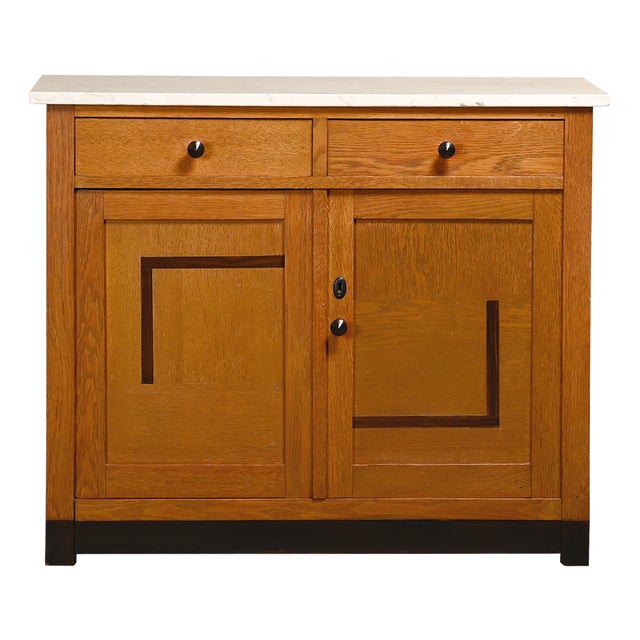 Art Deco Amsterdam School Sideboard in Oak and Marble, Netherlands, 1930s For Sale