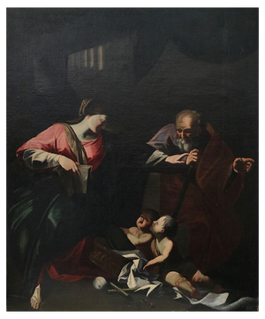 Circle of Bartolomeo Schedoni, Sacred Family with St. John, 1600s, Oil on Canvas, Framed