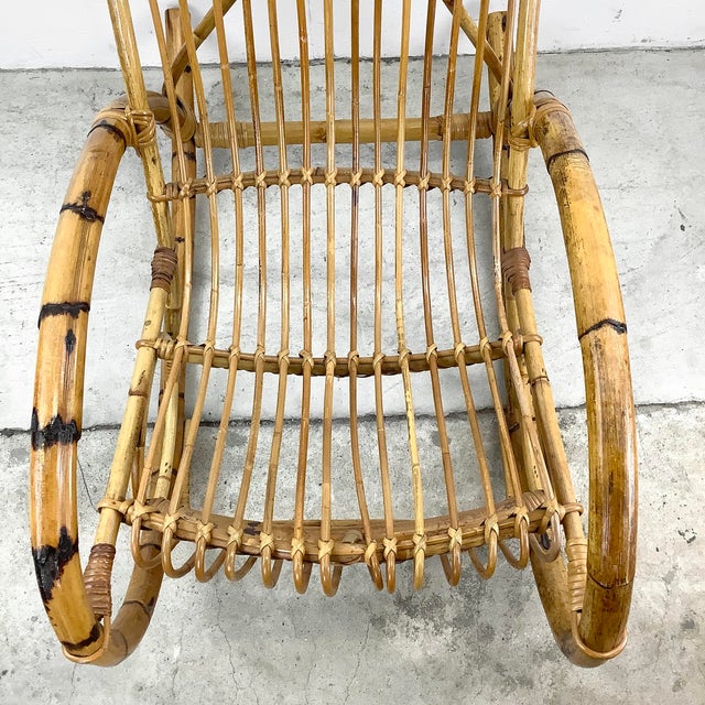 Vintage High-Back Rattan Rocker After Franco Albini | Chairish