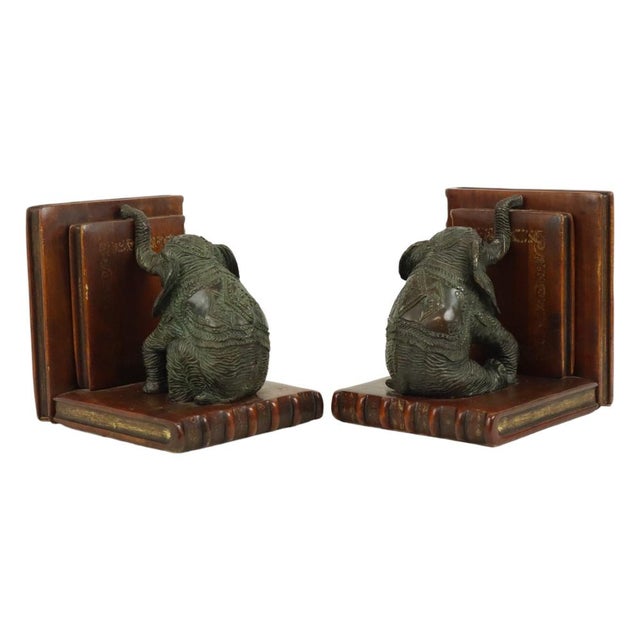 Elephant Bookends in Patinated Bronze, Set of 2 For Sale - Image 3 of 14