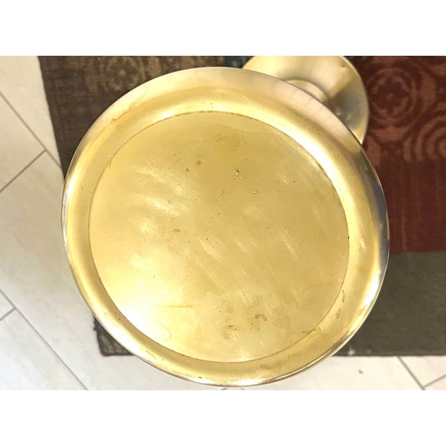 Mid-Century Modern 1980’s, Vintage, Polished Brass, Display/Pedestal Stand, Fluted Columns and a Stepped-Circular Base, Weighted, 28” Tall For Sale - Image 3 of 12