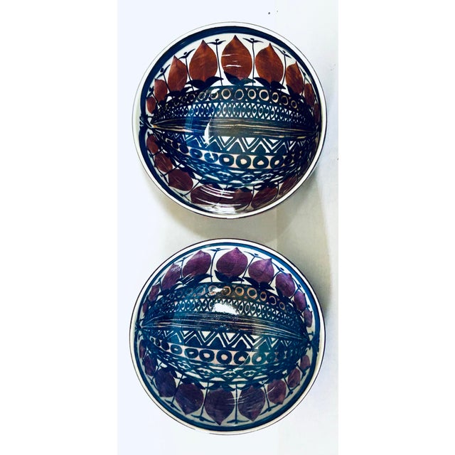 MCM Royal Copenhagen Aluminia Fajance Tenera small bowls designed by Beth Breyen, featuring a vibrant blue geometric...