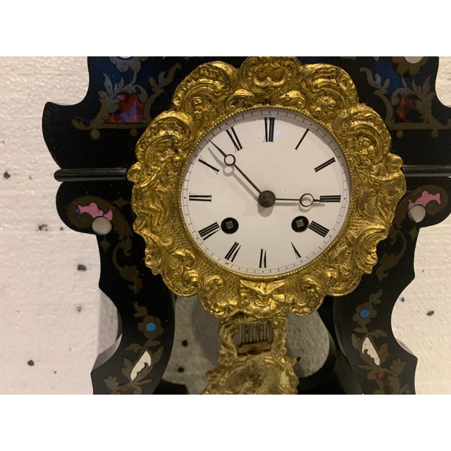 Napleon III Portico Clock in Brass Marquetry, 1800s For Sale - Image 3 of 9