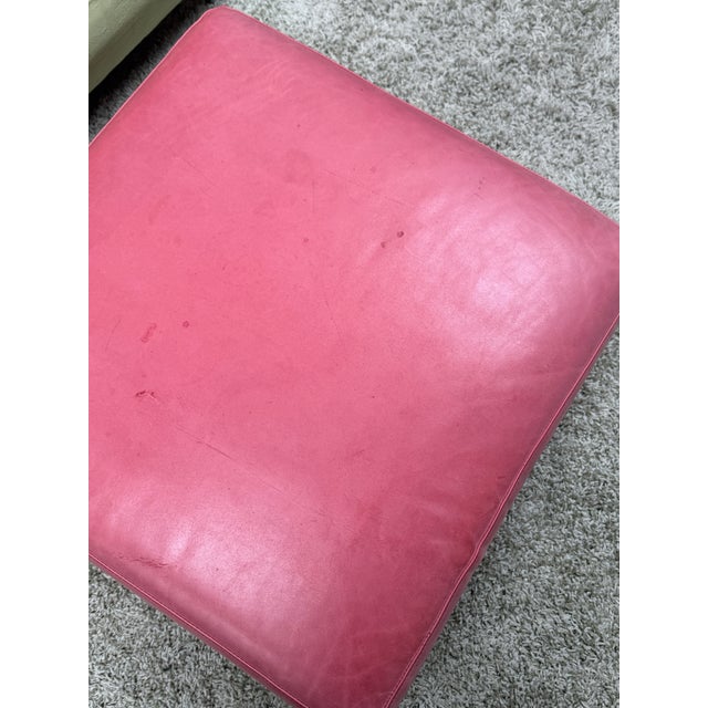 Celery Micro-Suede + Rose Pink Leather Chair + Ottoman For Sale - Image 11 of 12