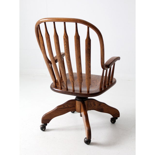Wood Vintage Oak Swivel Desk Chair For Sale - Image 7 of 12