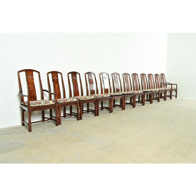 A gorgeous set of twelve mid-century modern Hollywood Regency Chinoiserie dining chairs By Henredon USA, Circa 1970s Solid...