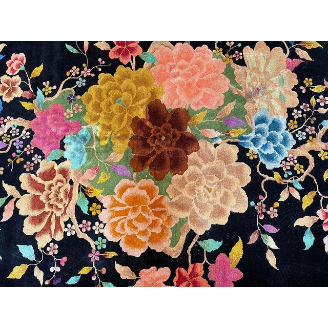 Art Deco 1920s Black Ground Antique Art Deco Chinese Rug For Sale - Image 3 of 10