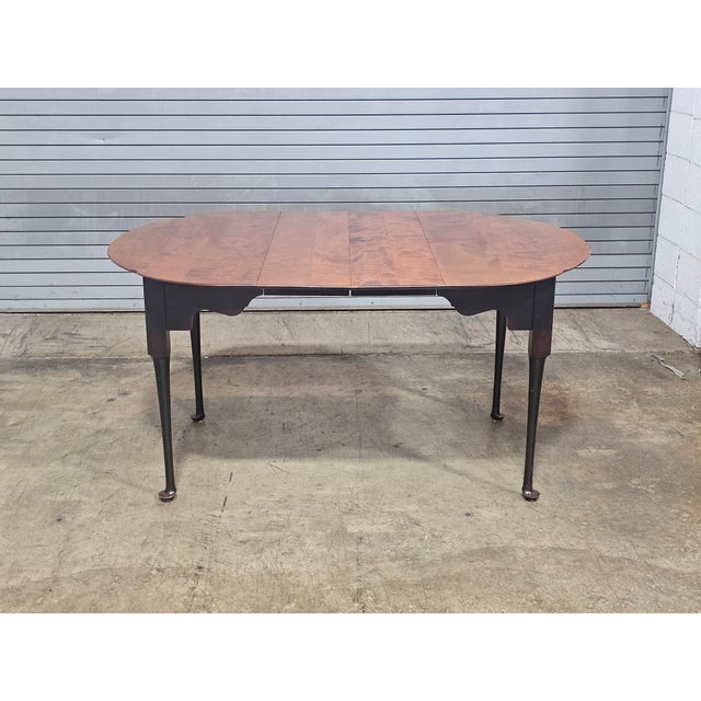 Late 20th Century Tiger Maple Dining Table Black Painted Base 2 Leaves Benchmade For Sale - Image 4 of 17