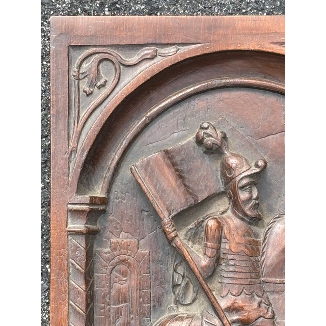 Early 20th C. Heavy Cast Resin Bas Relief Plaque - Templar Knight on Horseback For Sale - Image 4 of 8