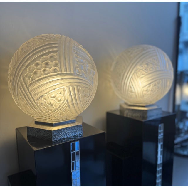 Silver Art Deco Bronze Ball Lamps from Hettier & Vincent Turban, 1930s, Set of 2 For Sale - Image 8 of 18