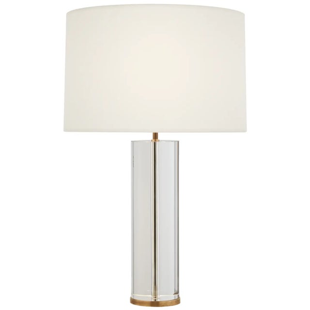 AERIN by Visual Comfort Signature Lineham 29.5" Cordless Table Lamp in Crystal and Hand-Rubbed Antique Brass with Linen Shade For Sale