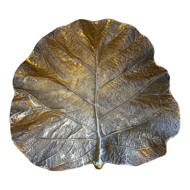Large Sea Grape Leaf Bowl, Vintage Brass, Design Copyrighted in 1949. For Sale