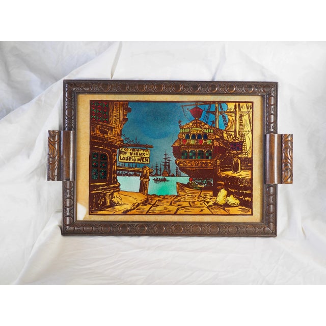Mid 20th Century 1970s French Au Vieux Loup De Mer Eglomisé Glass Decorative Tray With Pirate Thematic For Sale - Image 5 of 11