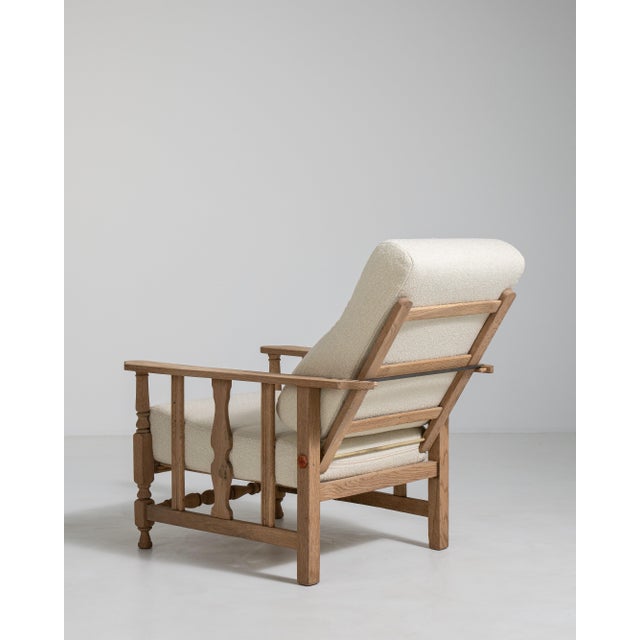 French Oak Reclining Armchair with Bouclé Upholstery, Antique, France, Circa 1940 For Sale - Image 10 of 16