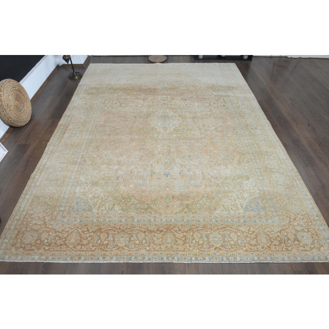 Vintage Persian Hand-Knotted rug is a semi- vintage oversize area rug.'70s Eastern region of Middle East's unique rug is...