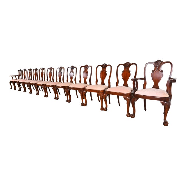 Kindel Furniture Winterthur Collection Georgian Carved Mahogany Dining Chairs, Set of Twelve For Sale
