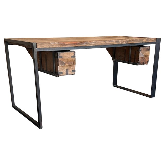 Mid 20th Century Oak Kitchen Island, Butcher Block, Industrial Work Table Cast Iron For Sale - Image 15 of 18