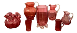 Antique Victorian Cranberry Glass Items, 1880, Set of 7