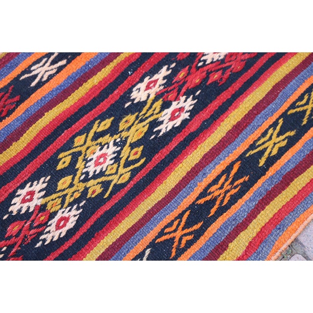 Black 1970s Rustic Striped Black Small Rug For Sale - Image 8 of 12