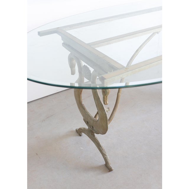 Metal Spectacular Iron Swan Table With Oval Glass Top For Sale - Image 7 of 10