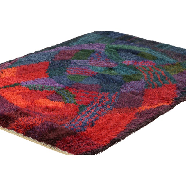 Rug & Kilim Vintage Swedish Rya Rug With Abstract Geometric Patterns | Rug & Kilim For Sale - Image 4 of 8