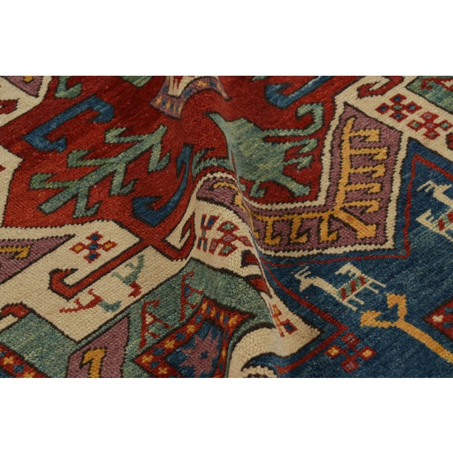 Textile Vintage Turkish Tribal Rug in Red and Blue With Medallions | Rug & Kilim For Sale - Image 7 of 8