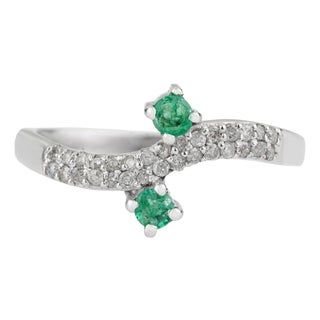 Carat&Her Modernist Natural Emerald & Diamond Toi Et Moi Swirl Ring, Size 8 For Sale