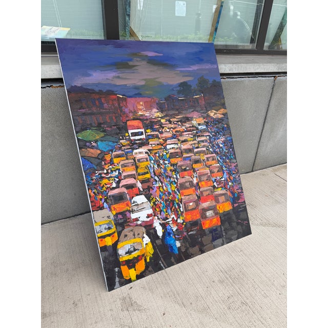 Damien Hirst A Thousand Daily Journeys. Oil on Canvas, Palette Knife, City, Street, Unique Painting by Godfrey Afebuame For Sale - Image 4 of 5
