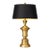 Vintage Sunlit Brass Baluster Table Lamp With Black & Gold Lined Drum Shade — 27” H For Sale