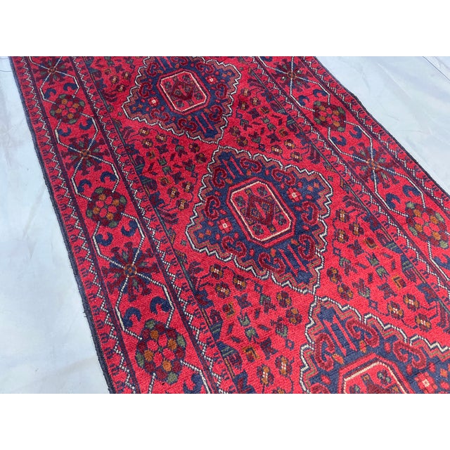 Red Long Red and Navy Tribal Medallion Runner Rug, 2'7" X 18'5" For Sale - Image 8 of 15