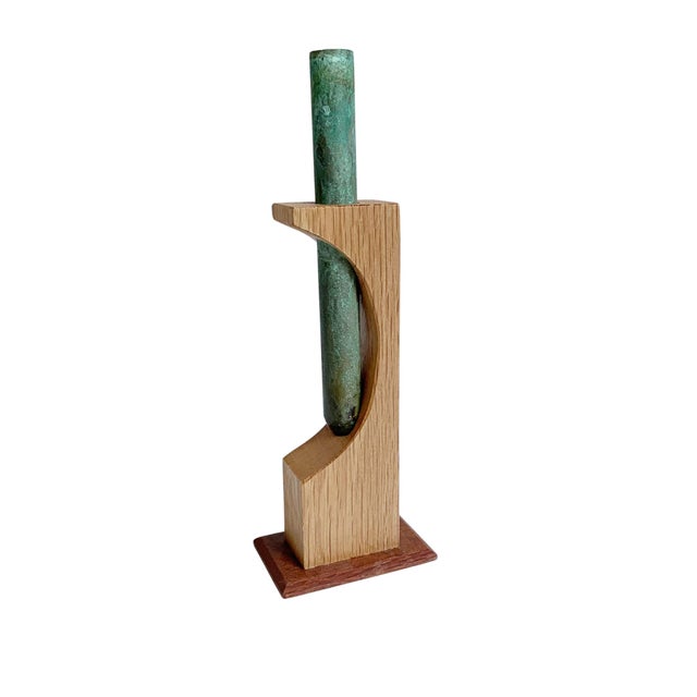 Contemporary Artisan Made Wood & Copper Tube Bud Vase or Incense Holder - Signed For Sale - Image 3 of 5