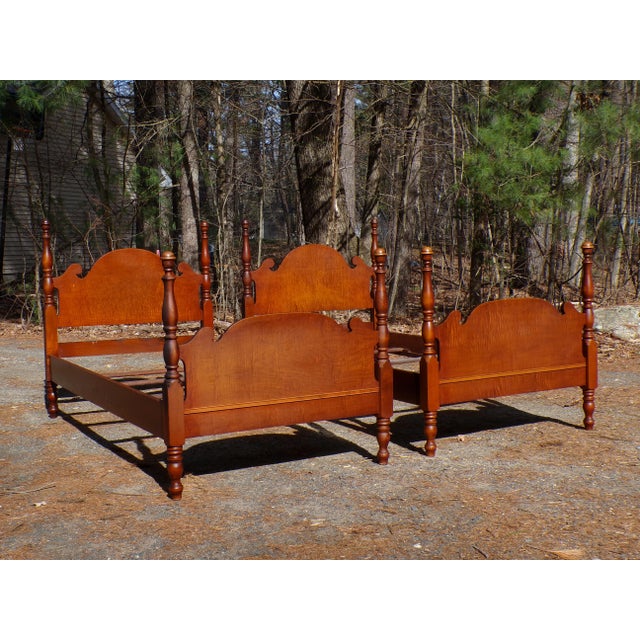 Wood Vintage Pair Atlas Furniture Curly Maple Poster Twin Beds For Sale - Image 7 of 18