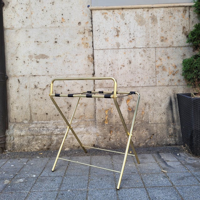 1990s Folding Hotel Luggage Rack in Gold-Plated Steel and Textile, France, 1990s For Sale - Image 5 of 18