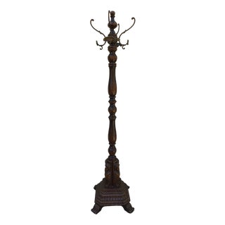 Beech Wood Coat Rack with Brass Hooks and Carved Foot by Michael Thonet For Sale