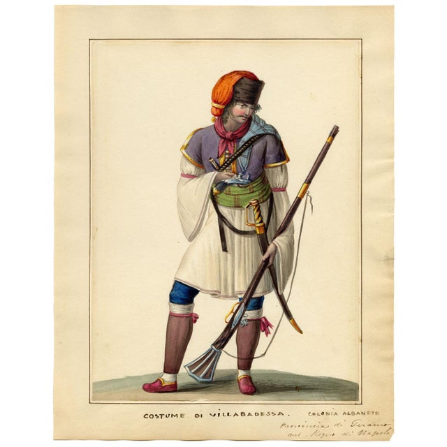 Michela De Vito, Costume of Villabadessa, Albanian Colony, Province of Teramo in the Kingdom of Naples, 1800s, Watercolour For Sale - Image 3 of 7