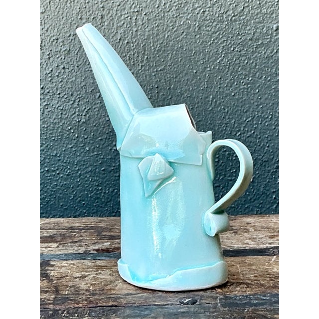 Vintage Aqua Abstract Ceramic Pitcher For Sale In West Palm - Image 6 of 12