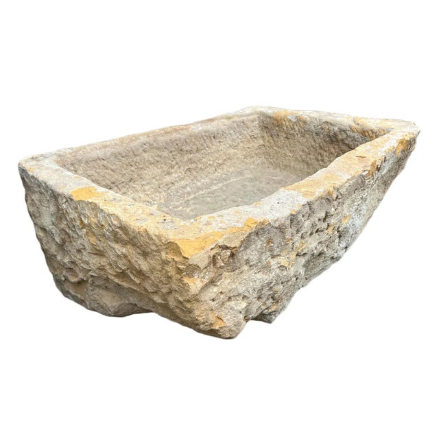 Large vintage old sandstone trough from north India. Beautiful rustic aged textures and patina. Heavy piece approx. 120 lbs.