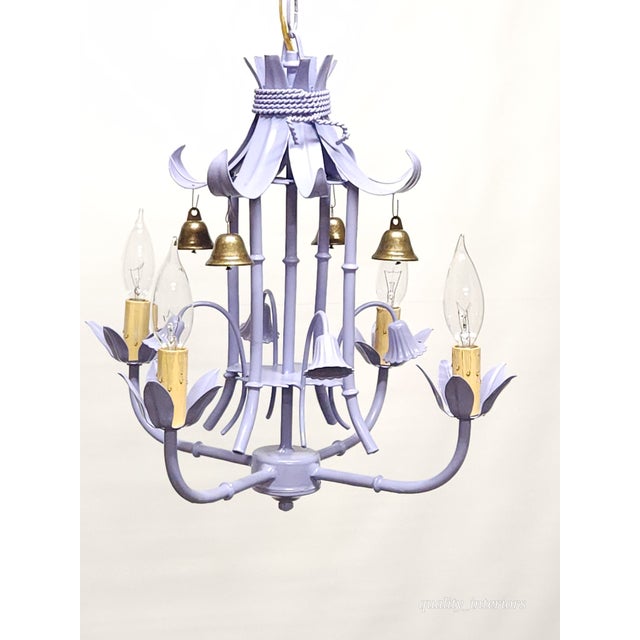 Darlingest Petite Vintage Italian Tole Faux Bamboo Pagoda Lavender Chandelier ~ Rewired ~ Restored ~ Rejuvenated ~ Ready to Hang ~ For Sale - Image 11 of 12