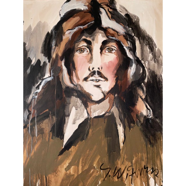 Textile 1980s Expressionist Portrait Oil Painting of a Man by S. Witmer, Framed For Sale - Image 7 of 8