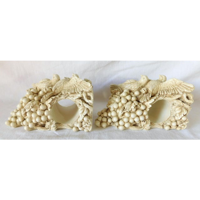 Ivory Pair Ornate Ivory Bird Berries Foliage Curtain Draperies Rod Pole Holders For Sale - Image 8 of 10
