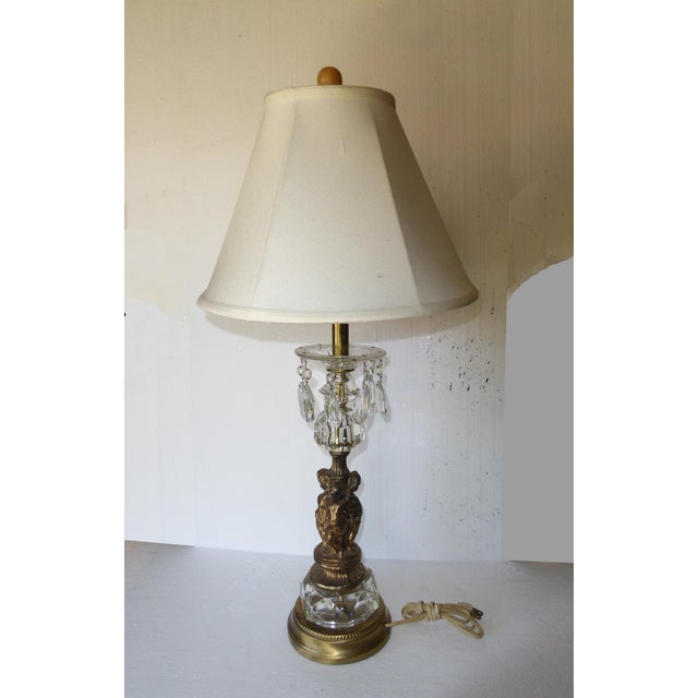 Vintage French Provincial Cherub Angels Table Lamp Light W Crystals
