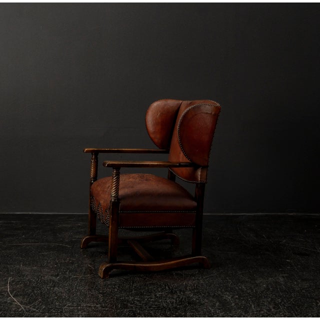 1920s Vintage Leather Chimney Armchair 1920s For Sale - Image 5 of 18
