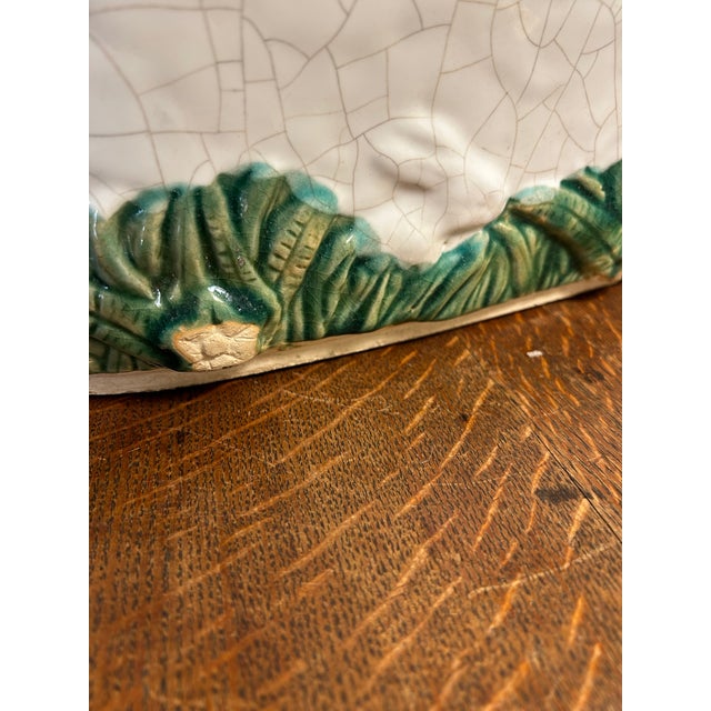 Ceramic Vintage Extra Large French Barbotine Style Majolica Jardinere With Crackle Finish For Sale - Image 7 of 9