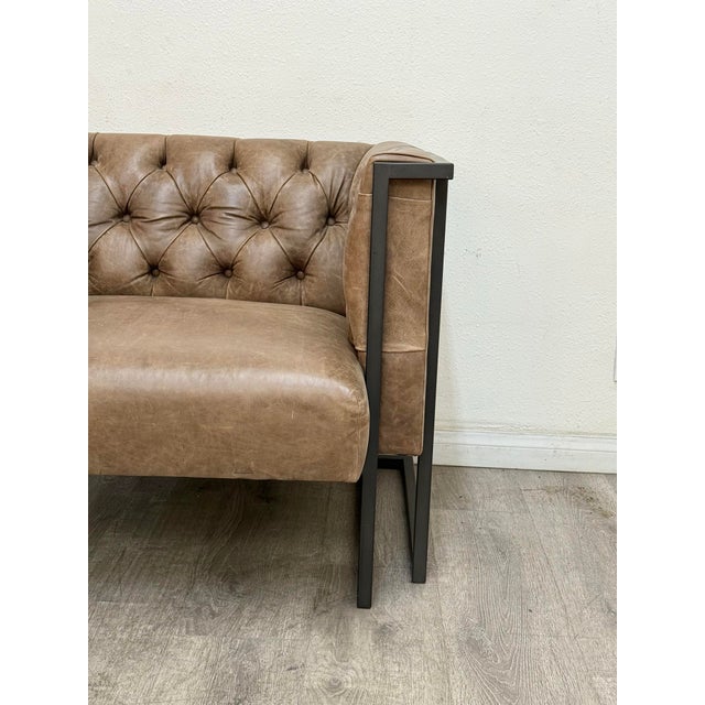 Pair of Modern Tufted Leather Club Chairs For Sale - Image 4 of 11