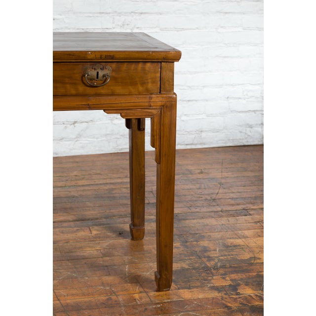 Chinese Qing Dynasty 19th Century Two-Drawer Desk with Bronze Butterfly Hardware For Sale - Image 9 of 12