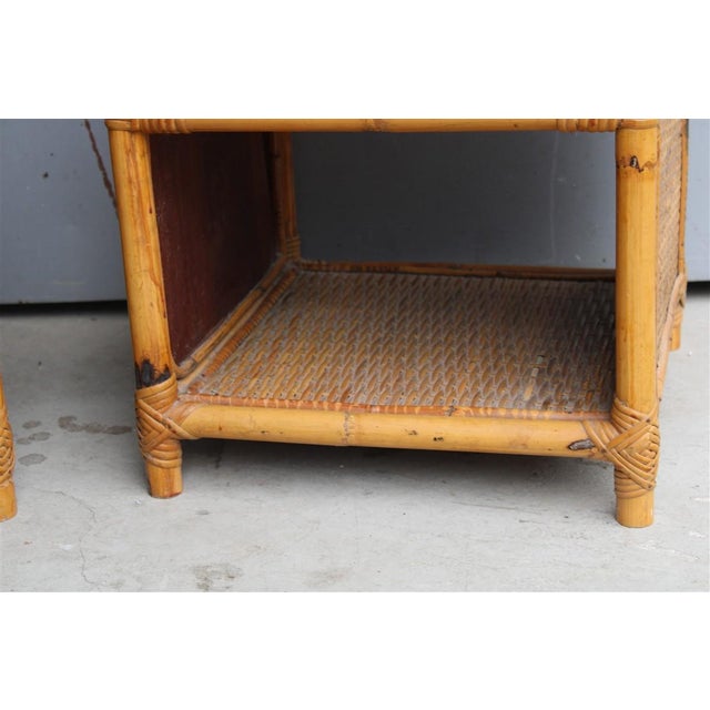 Bamboo Cube Nightstands with Drawers and Shelves, 1960, Set of 2 For Sale - Image 4 of 11