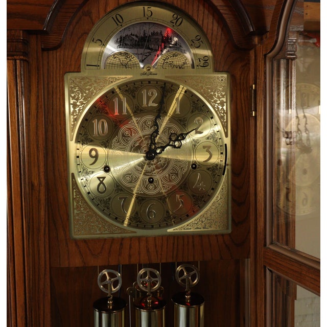 Vintage Seth Thomas 4499a Grandfather Clock With Moon-Phase Dial and Triple Chimes, Circa 1980 For Sale - Image 6 of 15