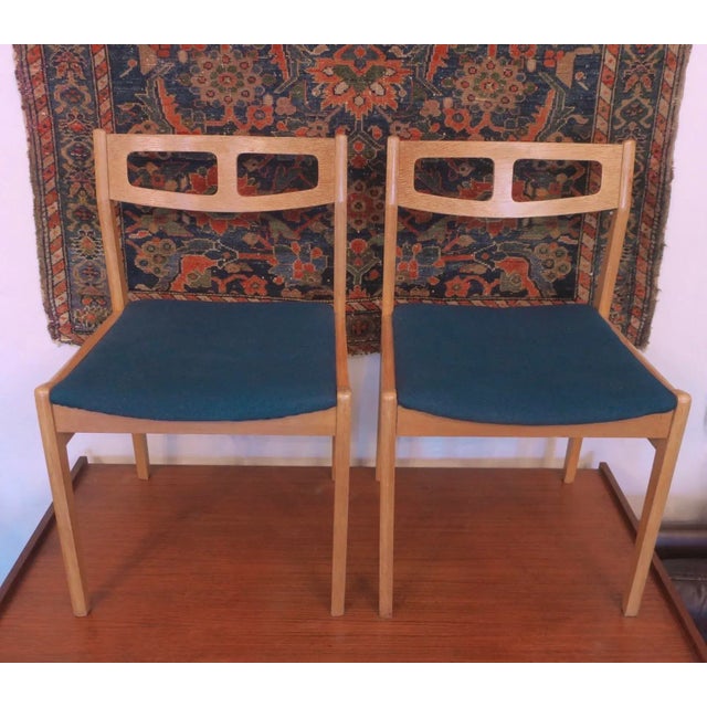 Danish Oak Dining Chairs with Petrol Blue Covers, 1960s, Set of 2 For Sale - Image 6 of 13