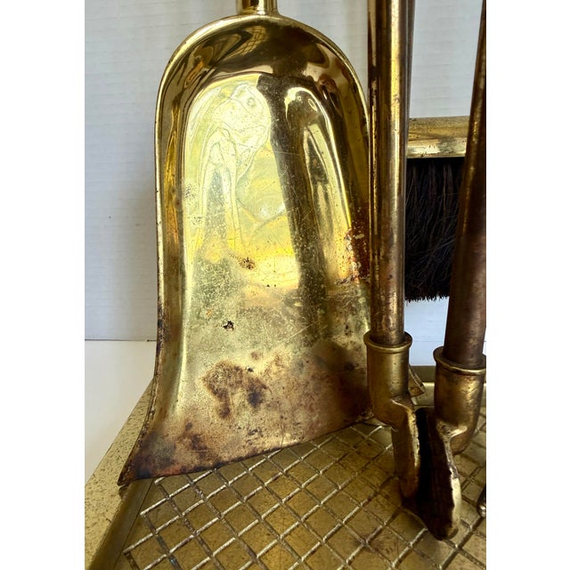 1970s Vintage Brass Five-Piece Fireplace Tool Set With Ball Finial Handles For Sale - Image 5 of 12